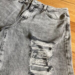 Distressed Gray Wash High Rise Straight Jeans
